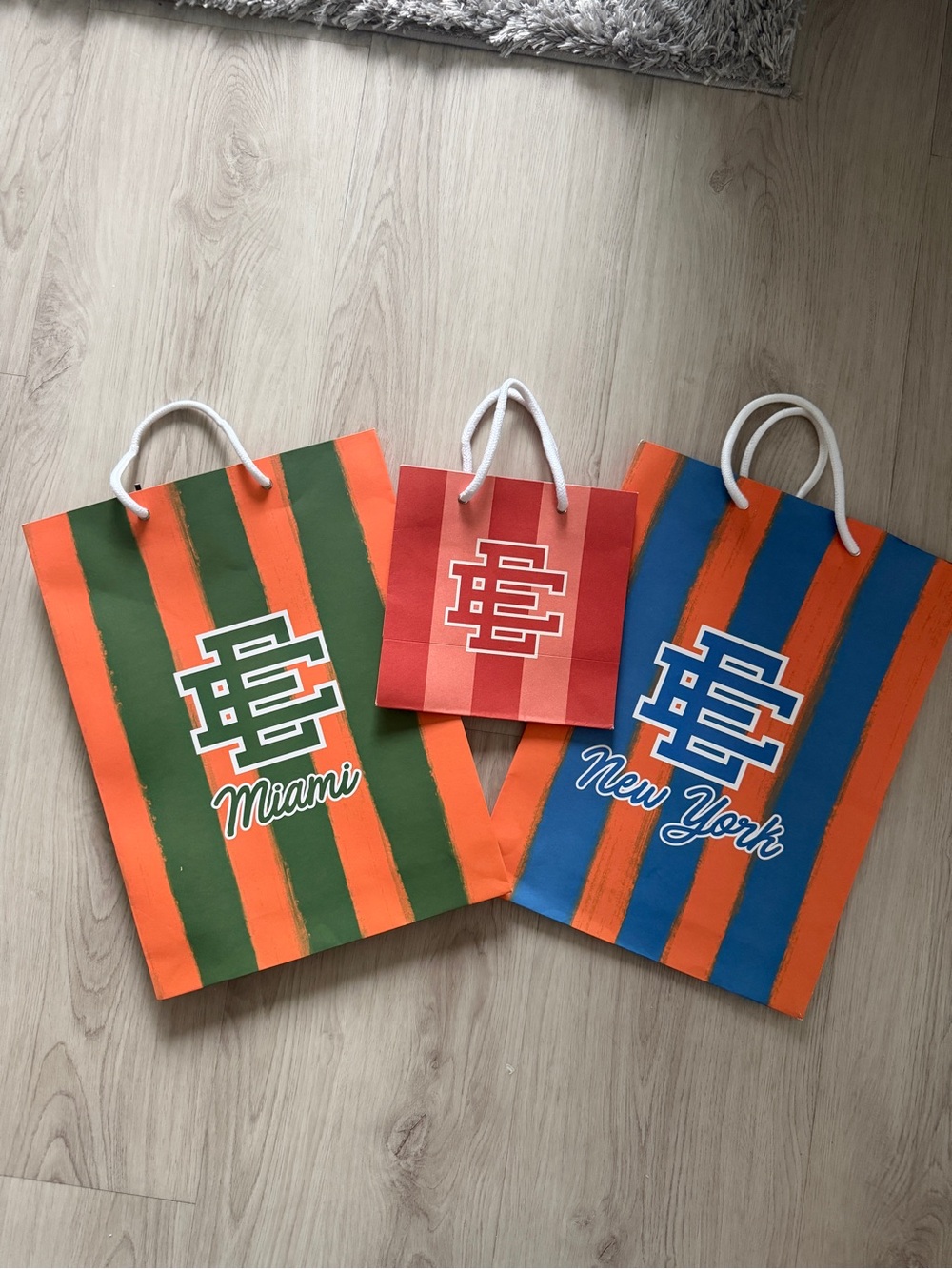 Eric Emanuel Striped Gift Bags - Orange, Green, Blue (Set of 3)